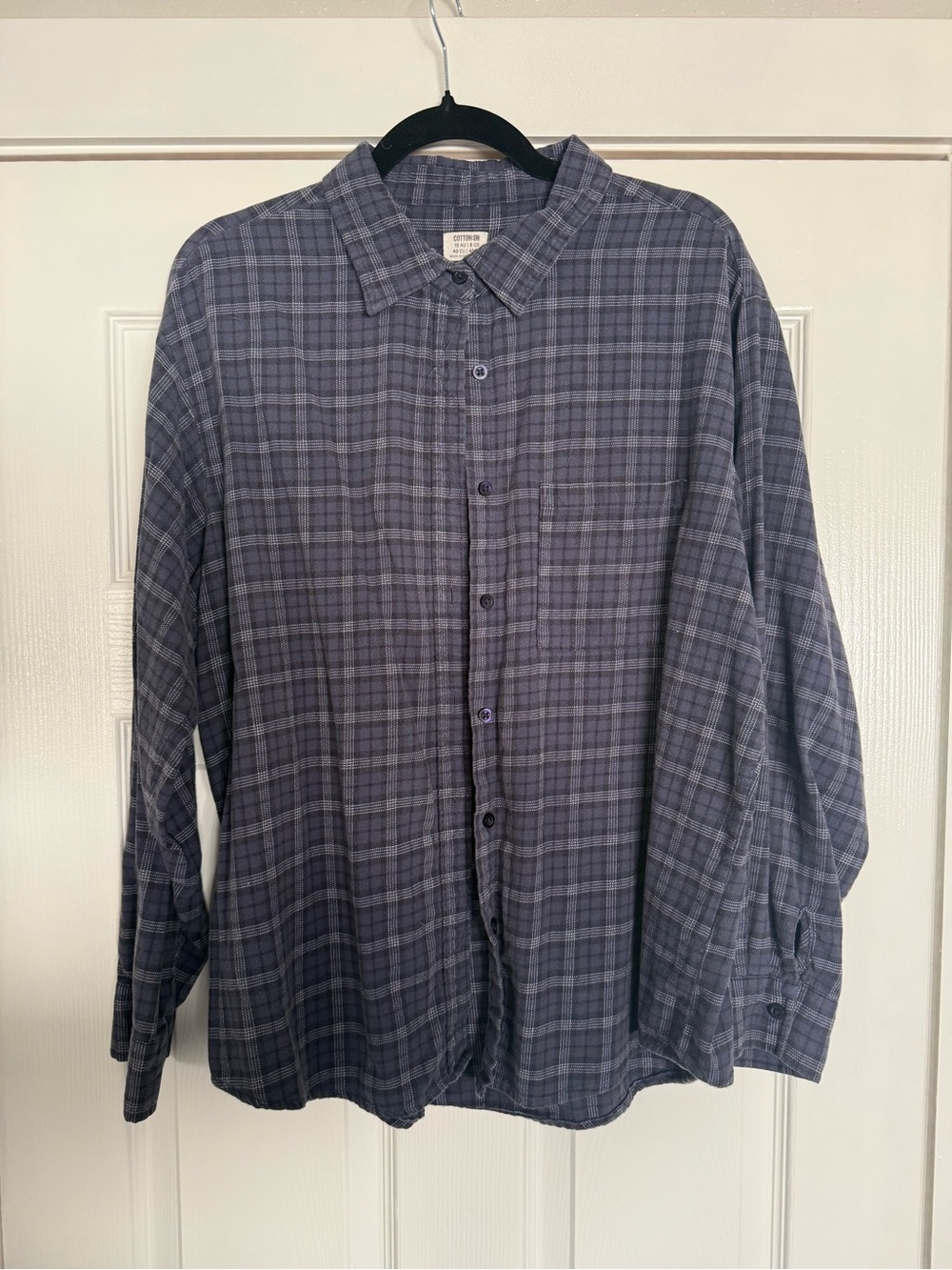 Women's Blue and Gray Plaid Button-Down Shirt